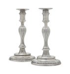 A PAIR OF GEORGE III SILVER CANDLESTICKS MARK OF ANDREW FOGELBERG, LONDON, 1770