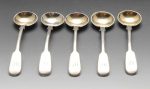 A set of five Victorian provincial silver Fiddle pattern salt spoons, hallmarked Josiah Williams & Co (James & Josiah Williams), Exeter 1871