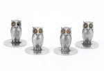 Set of Four Mappin & Webb Sterling Silver Owl-Form Place Card Holders