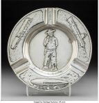 A Gorham Special Order Silver Cigar Ashtray with Pinkerton Detective Agency Motif, Providence, Rhode Island, circa 1920