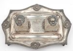 Walker & Hall sterling silver and cut glass inkstand
