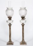 Pair of Walker & Hall Sterling Silver Columnar Candlesticks with Glass Shades