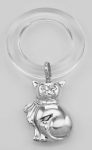 Sterling Silver Cat Rattle - Teething Ring for Baby