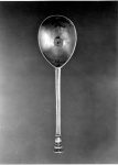 Seal-top spoon; silver-gilt; hexagonal stem, top plain; the bowl concave and pear-shaped with the London leopard head mark inside