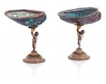 A pair of 20th century abalone, silver and parcel gilt pedestal cups by St James's House Company, London 1984