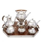 Towle Art Deco Sterling Silver Six-Piece Tea and Coffee Service and Tray Circa 1930