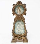 Portuguese sterling silver-gilt vermeil Rococo miniature enamel putti / winged cherubs and clouds, table / desk clock