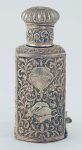 Lidded cylindrical silver case for a glass scent bottle