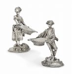 A PAIR OF LATE VICTORIAN SCOTTISH CAST SILVER FIGURAL SALTS MAKER'S MARK ONLY OF HAMILTON & INCHES (OF EDINBURGH) AND "STERLING" FOR EXPORT TO USA, CIRCA 1890