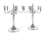 A PAIR OF DANISH FIVE-LIGHT CANDELABRA MARK OF GEORG JENSEN AND WENDEL, 1945-1951, DESIGNED BY JOHAN ROHDE