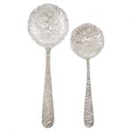Two S. Kirk & Son Sterling Silver Serving Spoons with Fruit and Floral Decoration