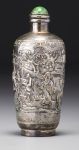 A SILVER 'SCHOLARS IN A GARDEN' SNUFF BOTTLE LATE QING DYNASTY