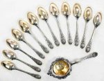 Cased French Silver Spoons and Tea Strainer