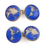 Pair of Silver and Enamel Globe Cufflinks, Deakin & Francis Signed D + F, with hallmarks, ap. 11 dwts.