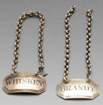 Two Victorian wine labels for 'BRANDY' and 'WHISKEY'