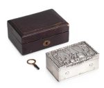 A very fine English silver musical snuffbox, with hidden erotic automaton